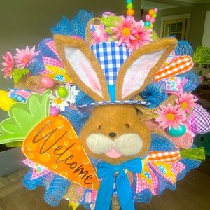Easter Wreath,Spring decor,Easter decor,Farmhouse,Bunny Wreath,Free 4 ribbon bow